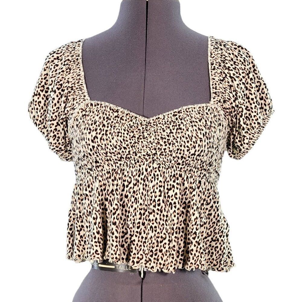 Urban Outfitters Leopard Print Ruched Bust Crop Top Sz S
